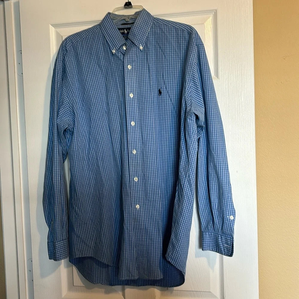 Ralph Lauren Blue Check Button-Down Dress Shirt